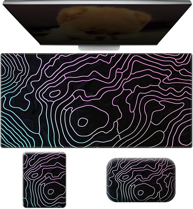 Wrist Rest for Computer Keyboard Small Mouse Pad and Desk Pad Mat 23.6 x 11.8 Set Office Desk Mat Non-Slip PU Desk Mat for Computer Laptop Office Gaming Home and Writing Pink Line