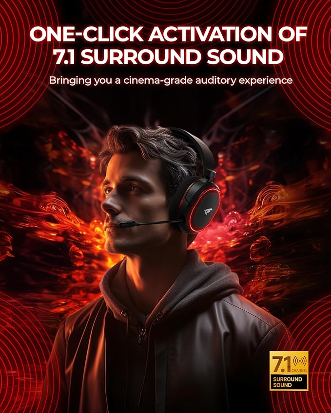 Wireless Gaming Headset 7.1 Surround Sound 2.4Ghz USB Gaming Headphones Bluetooth 5.4 100-Hr Noise Canceling Mic RGB Light Wireless Headset for PC PS5 PS4 Mac Switch ONLY Wired Mode Suit for Xbox