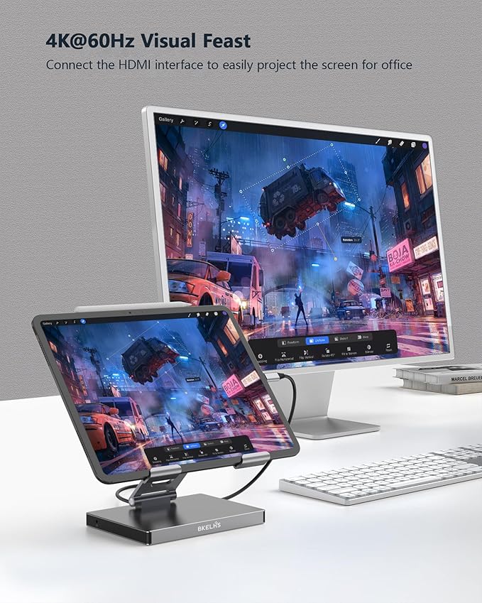 iPad Pro USB C Hub Stand Adapter for iPad Pro M5 M3 M4 13 12.9 11 Inch iPad Air Docking Station 4K 60Hz HDMI PD SD/TF Card Reader 3 USB 3.0 3.5mm Audio iPad Accessories Samsung Tablet Dock