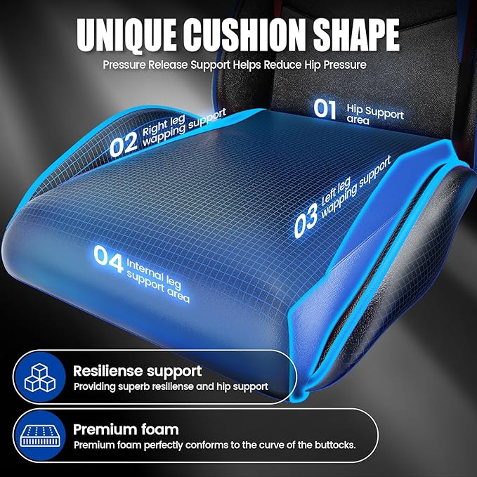Bigzzia Gaming Chair Computer Game Chair with Lumbar Support Comfortable Video Game Chairs for Adults Kids Racing Style Gamer Chair with 360°-Swivel Seat and Headrest（Blue）