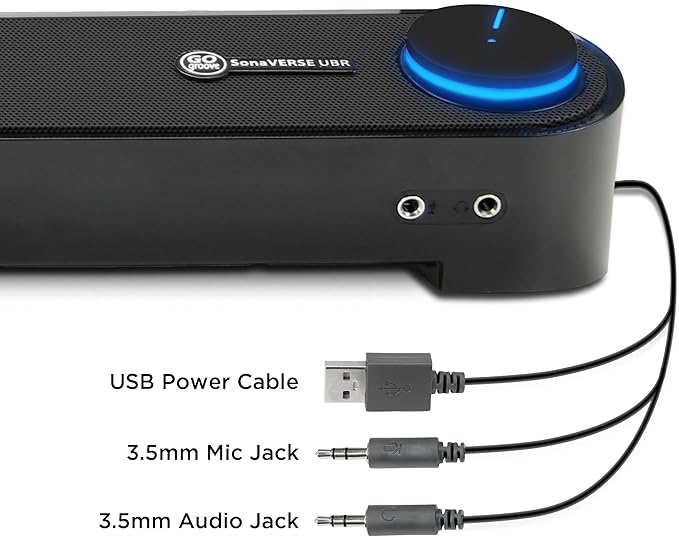 GOgroove Computer Speaker Mini Soundbar - USB Powered PC Sound Bar with Easy Setup Wired AUX Stereo Audio Microphone Port Volume Control Knob Under Monitor Design for Desktop (Blackout)