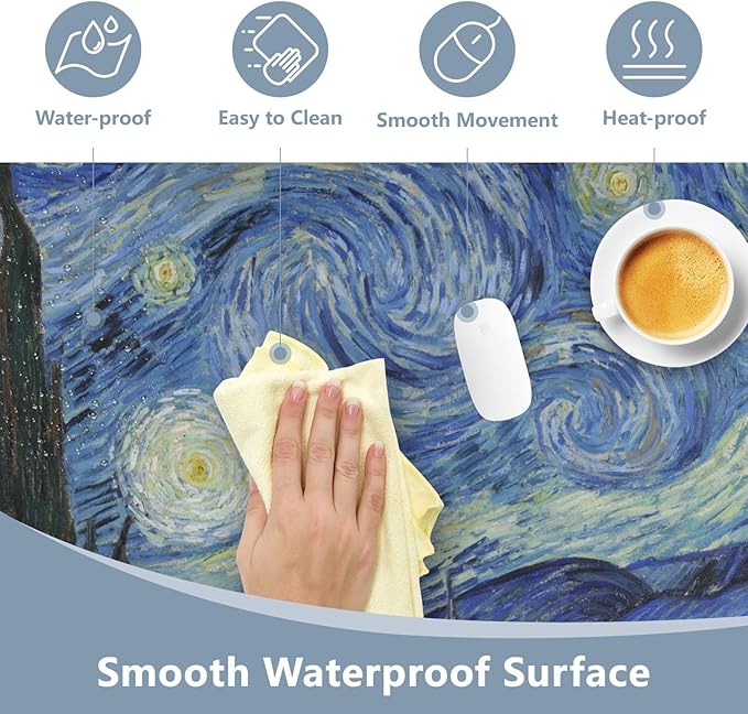 Mouse Pad Desk Mat Leather Desk Pad Large Gaming Desk Cover Protector Mat for Keyboard Computer Laptop Office Waterproof 47.2 x 23.6 Inch Van Gogh Starry Night