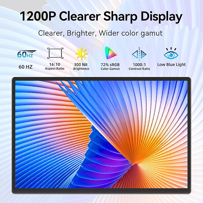 Portable Monitor 16 Inch FHD 1200P Laptop Screen Extender with Detachable Kickstand &amp Speakers Plug&ampPlay USB-C HDMI IPS Travel Monitor for Laptop/Computer/Phone/Windows/Mac/Android/Switch/P