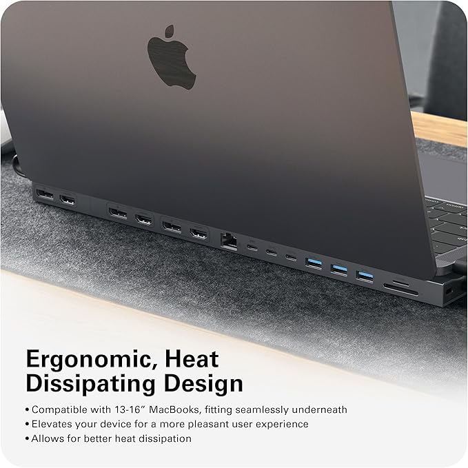 HyperDrive 4K Multi-Display Docking Station for 13”-16” MacBooks - USB C Docking Station w/ 15 Ports Ergonomic Driverless Setup