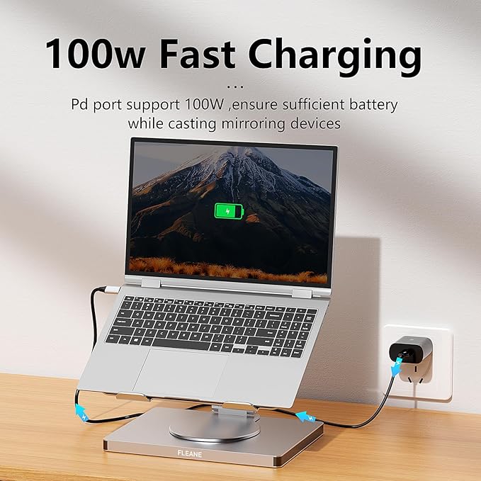 10 in 1 Laptop Docking Station Stand for MacBook Pro/Air/Surface/Dell/HP/Lenovo Mac Type-C Hub with 4K HDMI USB 3.0 SD/TF Card RJ45 PD 3.0 USB C Laptop Stand Hub with 360 Rotating Base (ST109A)