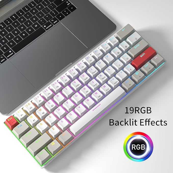 Newmen GM610 60% Wireless Mechanical KeyboardWired/Bluetooth/2.4G RGB Backlit61 Anti-Ghosting KeysProgrammableHot-Swappable Gaming Keyboardfor PC Windows Mac Laptop Computer(Linear Red Switch)