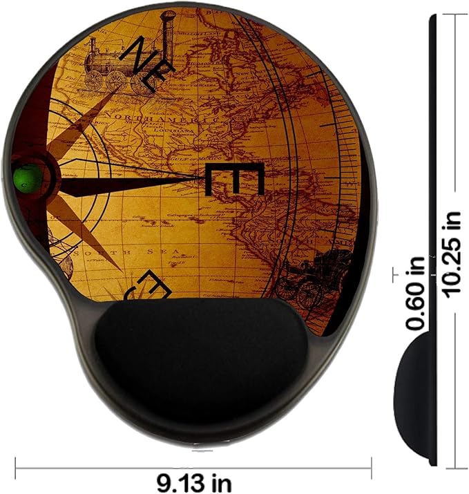 MSD Mousepad Wrist Rest Protected Mouse Pads/Mat with Wrist Support Design for Map Old Compass Travel Journey Retro North World Antique Geography Directio