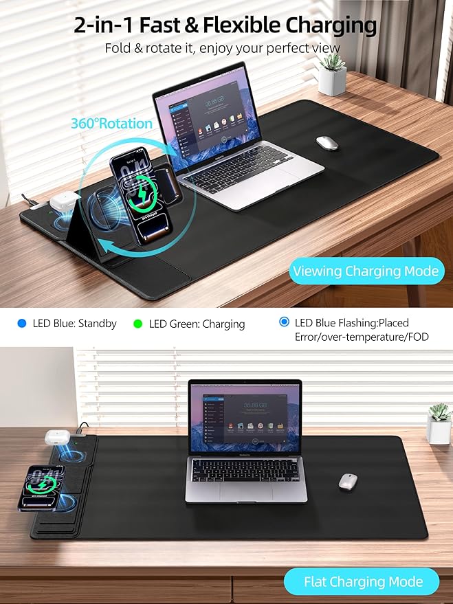 Mouse Pad with Magnetic Wireless Charging &amp Adjustable Phone Stand 31.5x15.8 Extended Desk Mat Waterproof Ultra-Smooth Keyboard Pad Non-Slip Base with 20W PD Adapter Black