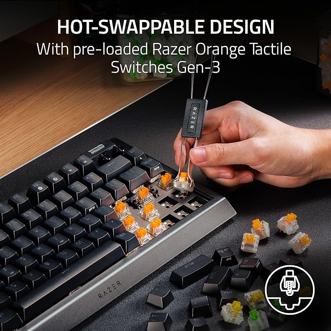 Razer BlackWidow V4 75% Mechanical Gaming Keyboard: Hot Swappable Design - Compact &amp Durable - Orange Tactile Switches - Chroma RGB - Roller &amp Media Keys - Wrist Rest Snap Tap - Black