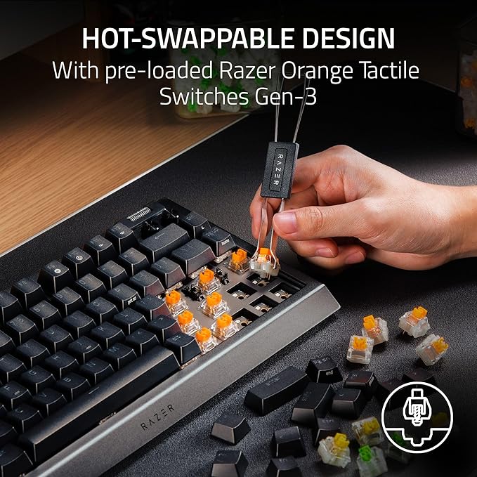 Razer BlackWidow V4 75% Mechanical Gaming Keyboard: Hot-Swappable Design - Compact &amp Durable - Orange Tactile Switches - Chroma RGB - MF Roller &amp Media Keys - Comfortable Wrist Rest - Black