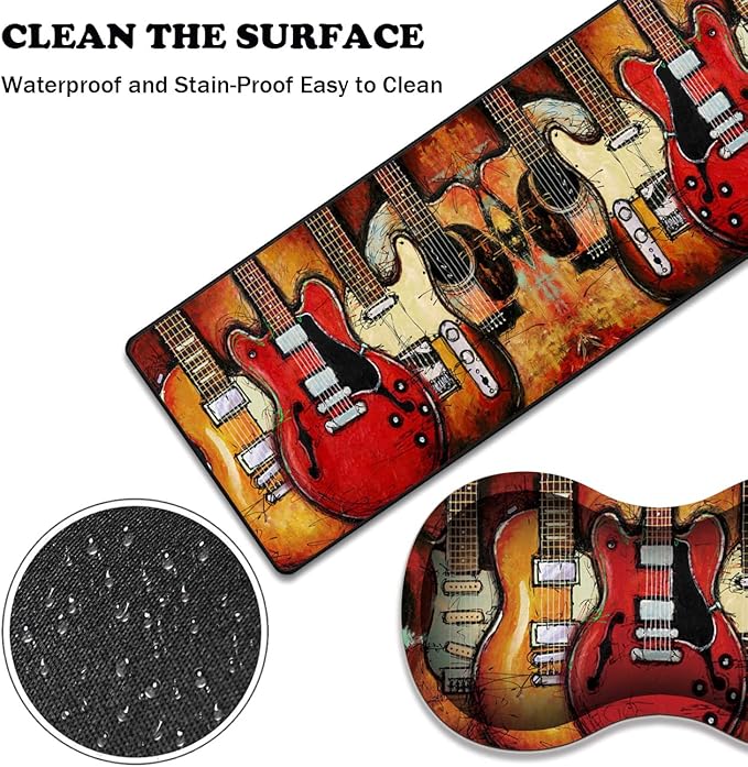 Extended Gaming Mouse Pad Desk Pad Keyboard Pad Mouse Wrist Rest and Coaster Anti-Slip Rubber Base Mouse Pad Suitable for Gaming and Office Guitar