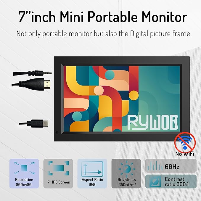 7 Inch Mini MonitorTFT LCD ScreenHDMI/USB/Card/AV InputMini Monitor with Built-in Speakers and RemoteMulti-Function Mini Small Display for Raspberry Pi PC/TV/DVD