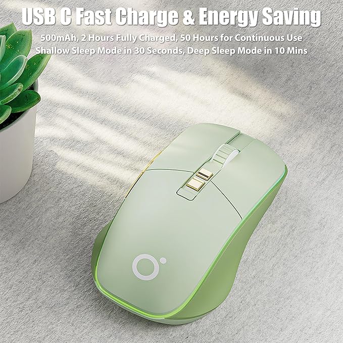 Wireless Gaming Mouse Tri-Mode 2.4Ghz/Bluetooth 5.0/Wired USB-C with RGB LED Backlit 5-Level DPI Rechargeable Ergonomic Silent Optical Mice for iMac/MacBook/Computer/Laptop Matcha Green