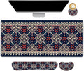 AIMSA Desk Mat Set Bohemian Large Mouse Pad + Mouse Wrist Rest + Keyboard Wrist Support + Coaster Navy Blue Gaming Mouse Pad Combo for Home Office