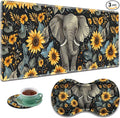 Large Gaming Mouse Pad + Mouse Wrist Rest Pad + Coaster Combination 31.5 x 11.8 Durable Non-Slip Extension Table Mat Suitable for Office and Home Baby Elephant and Sunflower