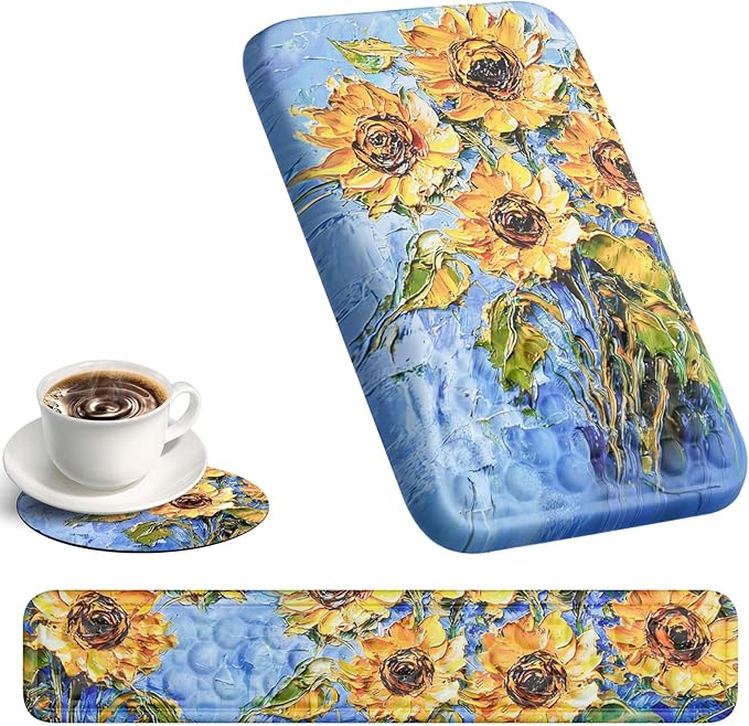Ospelelf 3 in1 Ergonomic Wrist Rest Pad for Computer Keyboard and Mouse Large Mouse Pad Set with Support for Office Sunflower