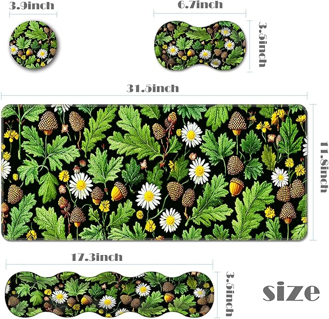 Ergonomic Keyboard Wrist Rest &amp Mouse Pad Wrist Rest SetXL Gaming Desk Mat 31.5x 11.8Non-Slip BaseMemory FoamEasy Typing Pain Relief for Office &amp HomeLeaf and Daisy Pattern