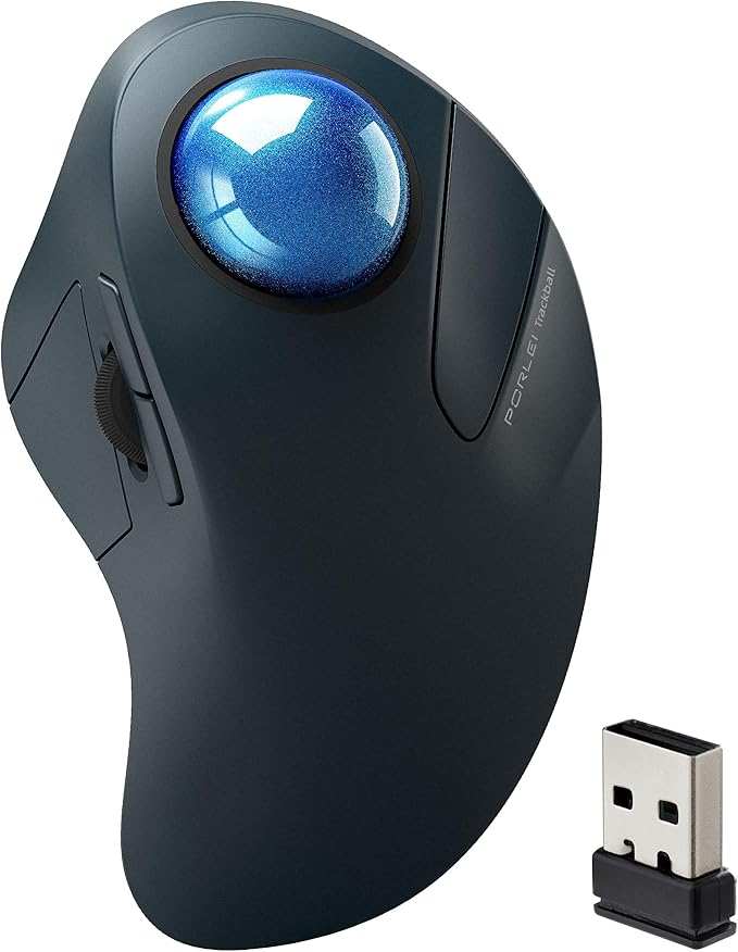 Wireless Trackball Mouse for Large Hands Ergonomic Index Finger Control Rechargeable Bluetooth/USB Mouse with Precise Smooth Tracking Multi-Device Connection for Windows &amp Mac Dark Blue