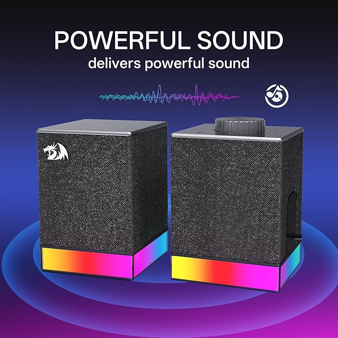 Redragon GS517 RGB Computer Speaker - 2.0 Stereo Sound System with BT &amp USB Dual Connectivity 8 RGB Lighting Effects Touch Controls &amp Volume Knob - Perfect for Gaming &amp Multimedia