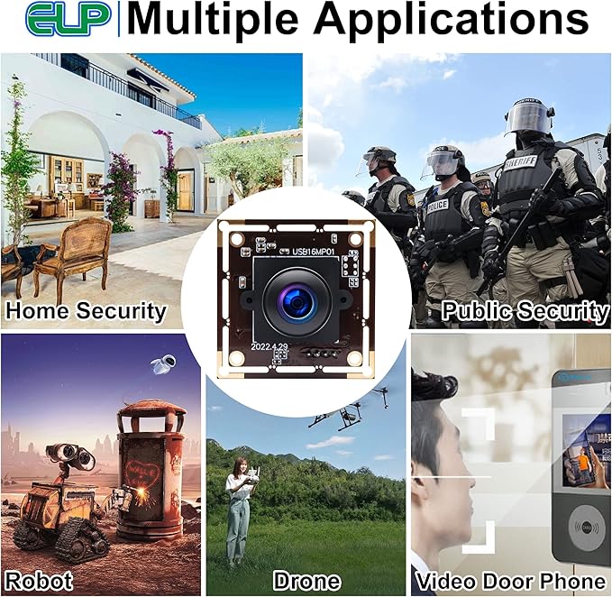 ELP 16mp Wide Angle USB Camera for Computer 180degree Fisheye Lens Webcam Board Mini UVC USB2.0 4K Video Lightburn Camera Modulewith 3.3ft/1m Cable for Laptop PC Raspberry Pi Jetson Nano