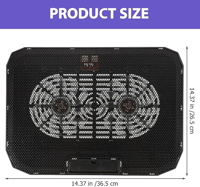 Laptop Cooling Rack Portable Stand with Silent Fan Black Large Base Heat Dissipation Pad for Gaming and Office Laptops