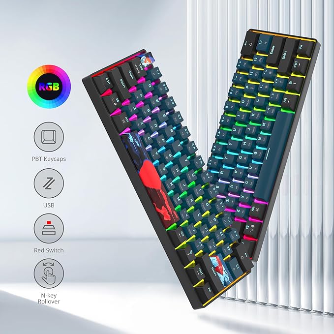 60% Mechanical Keyboard - Compact Gaming Keyboard RGB Backlit 61 Keys Red Switches USB Wired for Windows Mac Laptop PC