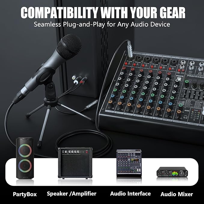 Professional Vocal Microphone for Singing Dynamic Karaoke Handheld Wired Microphone with 16ft XLR to 1/4 Audio Cable Studio Mic for Speaker Amplifier Mixer and Karaoke Machine