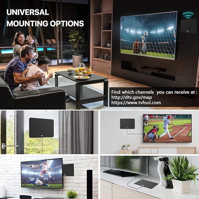 1byone Amplified HD Digital TV Antenna - Support 4K 1080p and All Older TV's - Indoor Smart Switch Amplifier Signal Booster - Coax HDTV Cable/AC Adapter