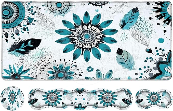 Keyboard Wrist Rest SetMemory Foam Wrist Support Mouse Pad31.5x11.8 Desk Mat for Comfortable Typing &amp Pain ReliefNon-Slip Base for Office &amp Home Use - Floral Feather