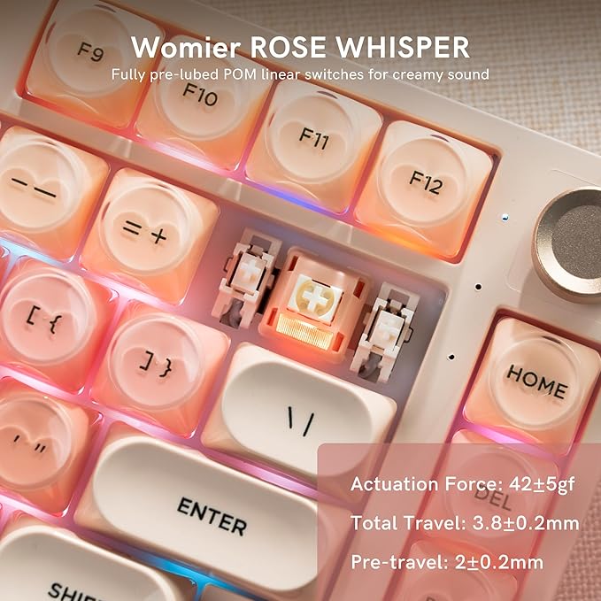 COSTOM WK75 75% Wireless Gaming Mechanical KeyboardBT5.0/2.4GHz/USB-C Hot Swappable Pre-lubed Custom Linear SwitchesGasket StructureRGB Backlit Keyboard for PC/Laptop/Xbox/PS4/PS5 (Pink)