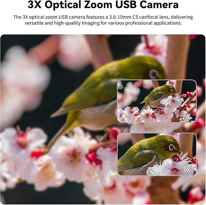 MMlove 5MP USB Webcam Manual Zoom Camera with 3.6-10mm Lens1944P 50fps Global Shutter High Speed Camera 3X Optical ZoomPlug and Playfor Windows/Mac/Linux/Android Conferencing/Streaming