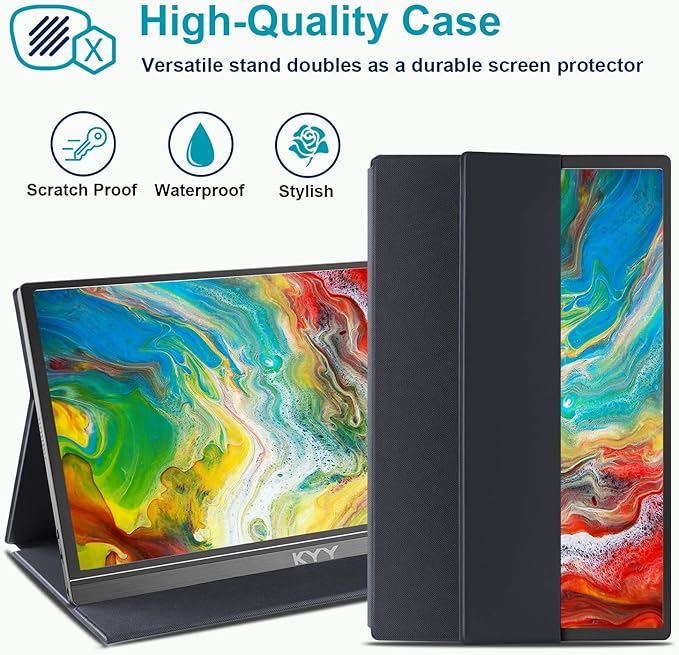 KYY Portable Monitor 15.6inch 1080P FHD USB-C HDMI Computer Display HDR IPS Gaming Monitor w/Premium Smart Cover &amp Screen Protector Speakers for Laptop PC MAC Phone PS4 Xbox Switch