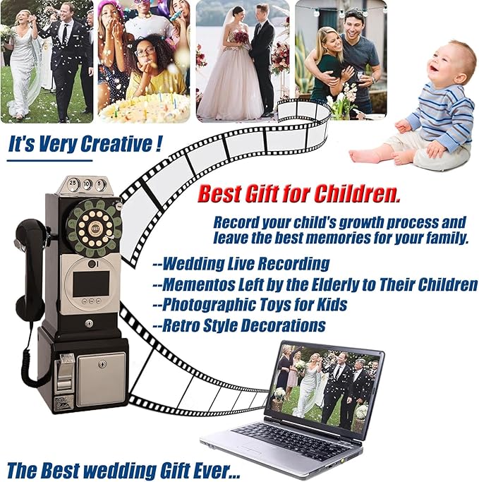 1080P Video Audio GuestBook Wedding Phone 64G SD Card Customized Video Audio Guest Book Alternatives with Lens Recording for Birthday Party Anniversary Engagement Black