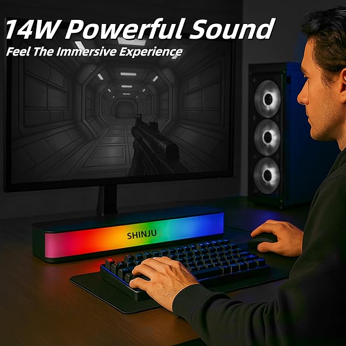 ShinJu RGB Computer Speakers for Desktop PC Gaming Accessories 5.3 Bluetooth Sound Bar for Monitor Speakers Aux Plug in 3.5mm / USB/TF Card Gaming Speakers for PC Bocinas para PC Gamer