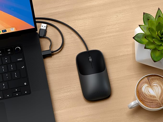 Satechi Slim LX Wired Mouse Aluminum Design with USB-C Connectivity Silent Click Performance Designed for Mac and PC Setups Space Black