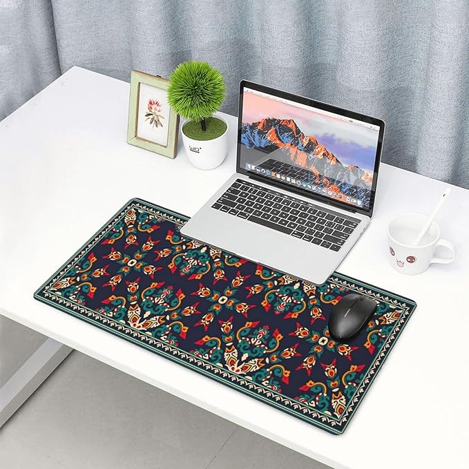 Traditional Moroccan Tile Desk Cover MatExtended Large Mouse PadComputer Laptop Mat Desk Decor for Office Game Home 30x16 Inch