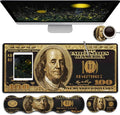 Gaming Mouse Pad and Keyboard Wrist Rest Large Extended Mouse Pad 31.5X 11.8Ergonomic Memory Foam Wrist Rest + Desk Mat Protectorfor Office/Home Writing Pad Black Gold Dollars/Bills Mousepad