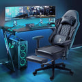 Dowinx LS-66T50EJP Gaming Chair with Pocket Spring Cushion and Hanger Massage Game Chair Pu Leather with Headrest Ergonomic Computer Chair with Footrest 300lbs for Adult Black Grey