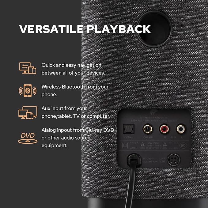 HiVi-Swans OS-10 HiFi Stereo Speakers Bluetooth 5.0 Active Computer Bookshelf Speakers - 4'' Dynamic Woofer Powered Desk Speakers 62w RMS with Touch Control for PC/Phone/TV - Black