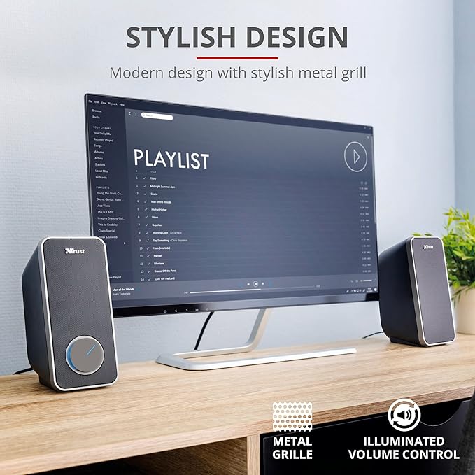 Trust Arys 2.0 PC Speakers 28 W Peak Power 3.5 mm Aux USB Powered Volume Control Headphone Connection Stereo Computer Speaker Set for Desktop Laptop Tablet Phone - Black [Amazon Exclusive]