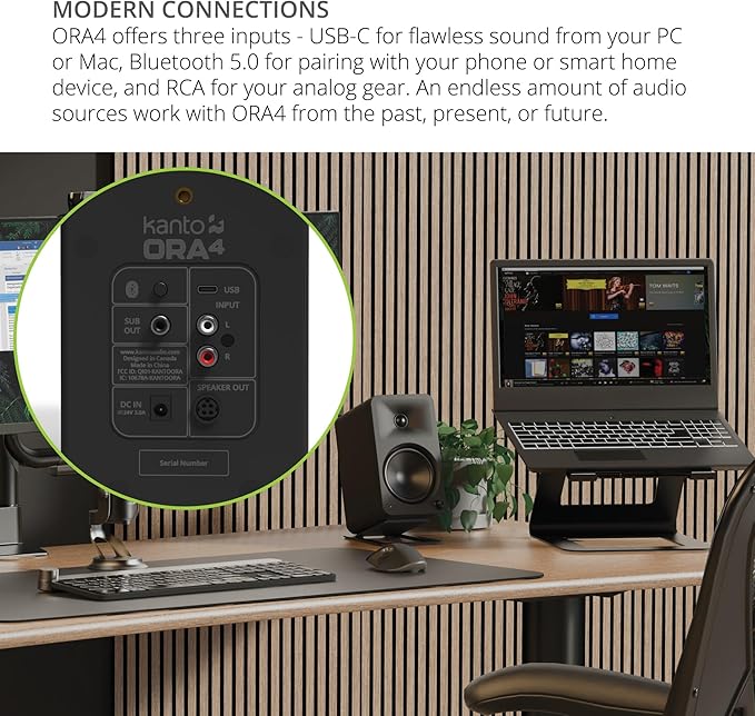 Kanto ORA4MB Pro Audio Bluetooth Desktop Speakers - Matte Black Pair with 3 Year Amber Protection Plan (2024)