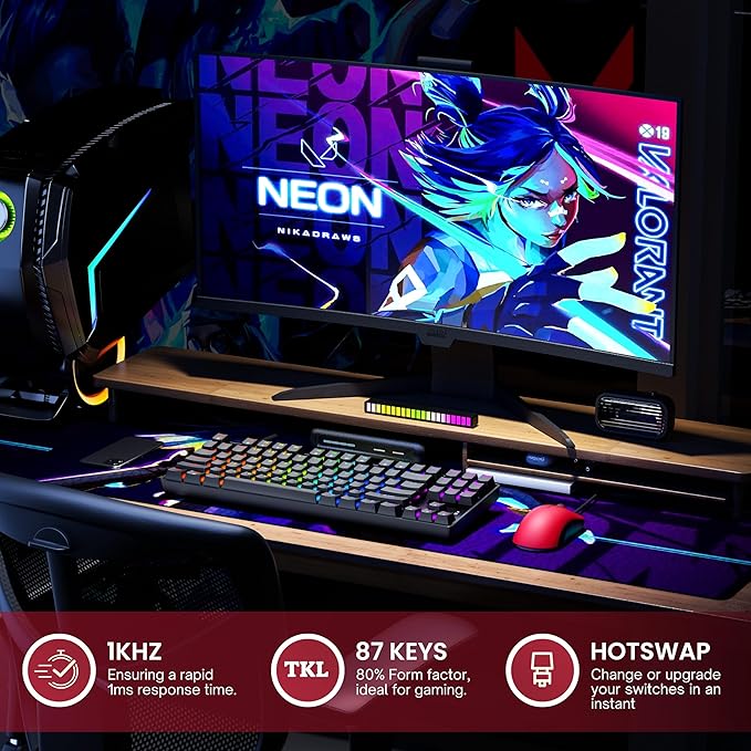 HK GAMING GK80 TKL v3 | Hotswap Mechanical Gaming Keyboard | Tenkeyless 87 Keys Multi Color RGB LED Backlit for PC/Mac Gamer | US Layout (Black Mechanical Brown)
