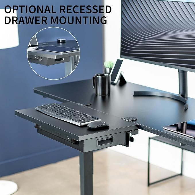 VIVO Premium Clamp-on 24 x 14 inch Desk Extender with Built-in Storage Drawer Keyboard Tray Side Table Extension Office Organizer Black DESK-EXT24D