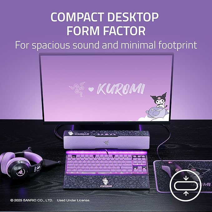 Razer Leviathan V2 X: PC Soundbar - Compact Design - Chroma RGB - USB Type C Power and Audio Delivery - Bluetooth 5.0 - for PC Laptop Smartphones Tablets &amp Nintendo Switch - Kuromi Edition
