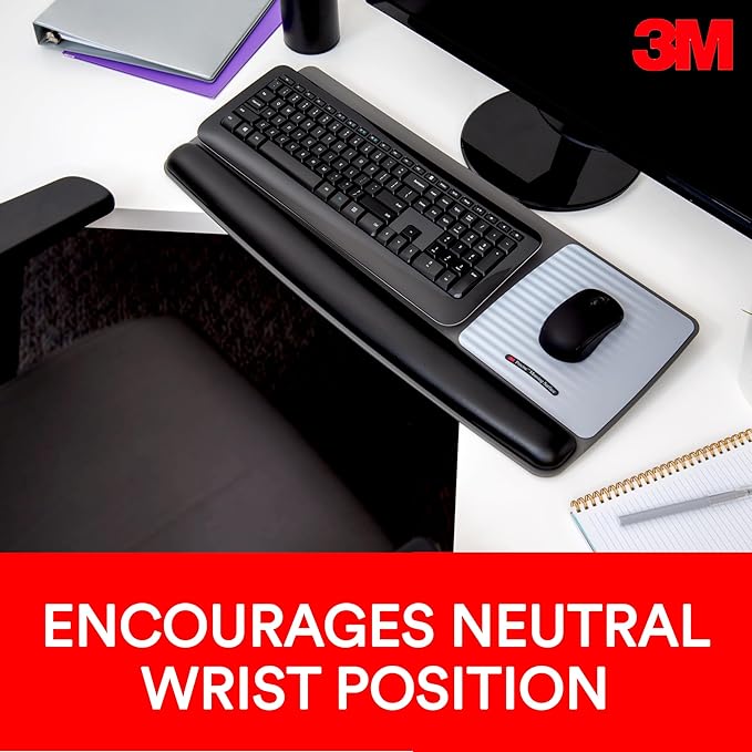 3M Gel Wrist Rest for Keyboard and Mouse with Tilt-Adjustable Platform Precise Mouse Pad 25.5 in x 10.6 in Black (WR422LE)