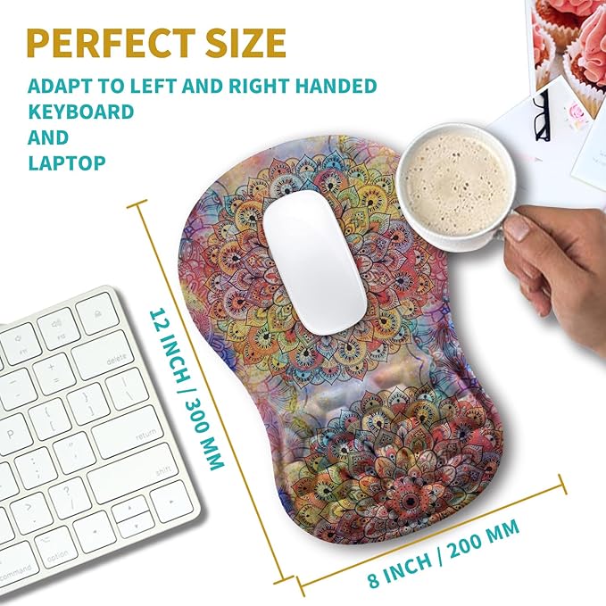 Hokafenle Ergonomic Mouse Pad Wrist Support Wrist Rest Mousepad for Carpal Tunnel Pain Relief with Integrated Memory Foam Slope Massage Bulge (11.8x7.9 inchMandala