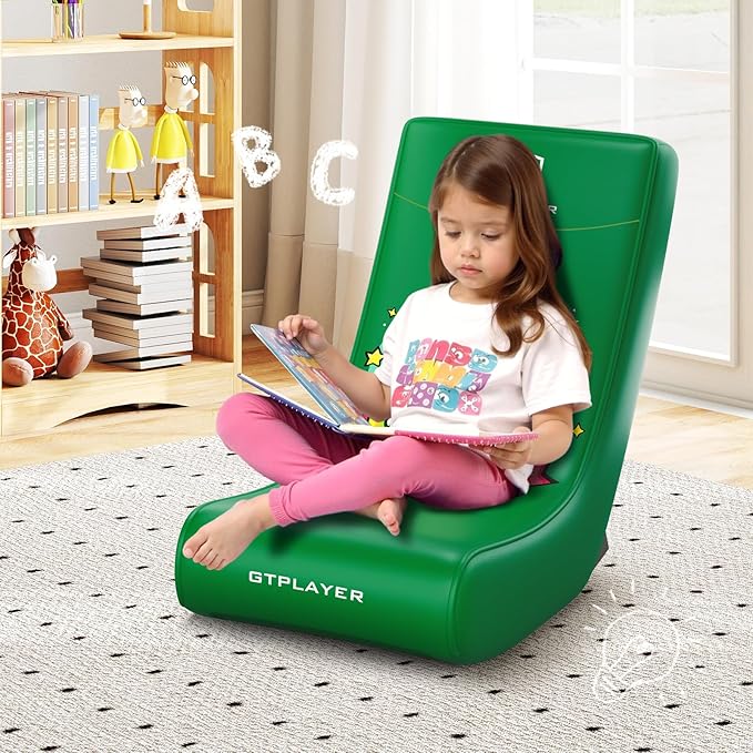 GTPLAYER Gaming Floor Rocking Chair – Rocker Floor Game Chair with Angle Limiter Stylish Patterned Design Comfortable Video Game Seat Green Cat Pattern