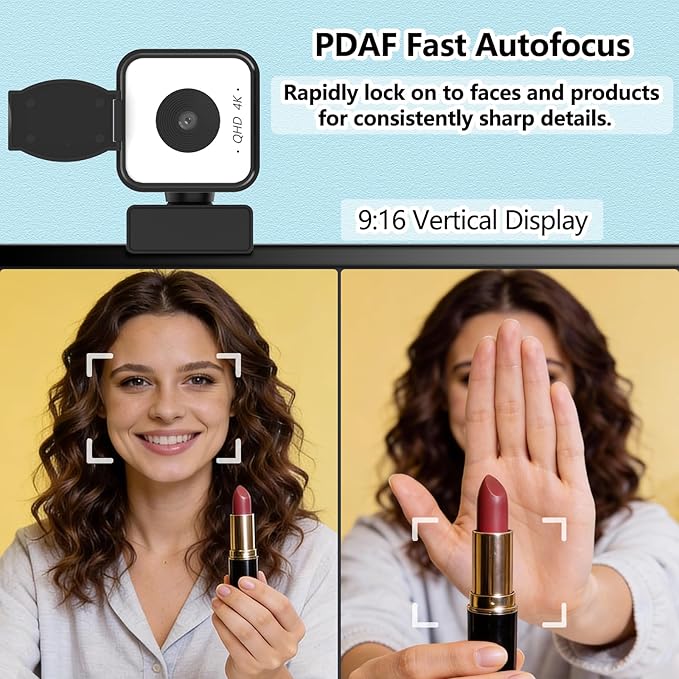 4K USB Webcam with Dual Microphones 9X Hybrid Zoom Auto Light Correction 86° Wide Angle for Video Conferencing Live Streaming Remote Work Compatible with PC Desktop Laptop