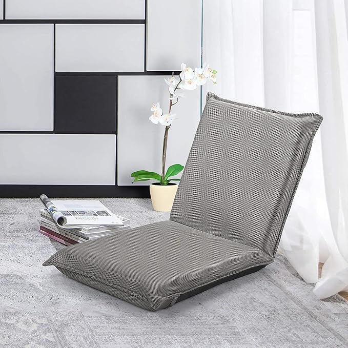 SIMOE Floor Chair with Back Support for Adults &amp Kids 6-Position Adjustable Padded Floor Chair Folding Sofa Chair for Video Gaming Meditation Reading Watching TV Grey