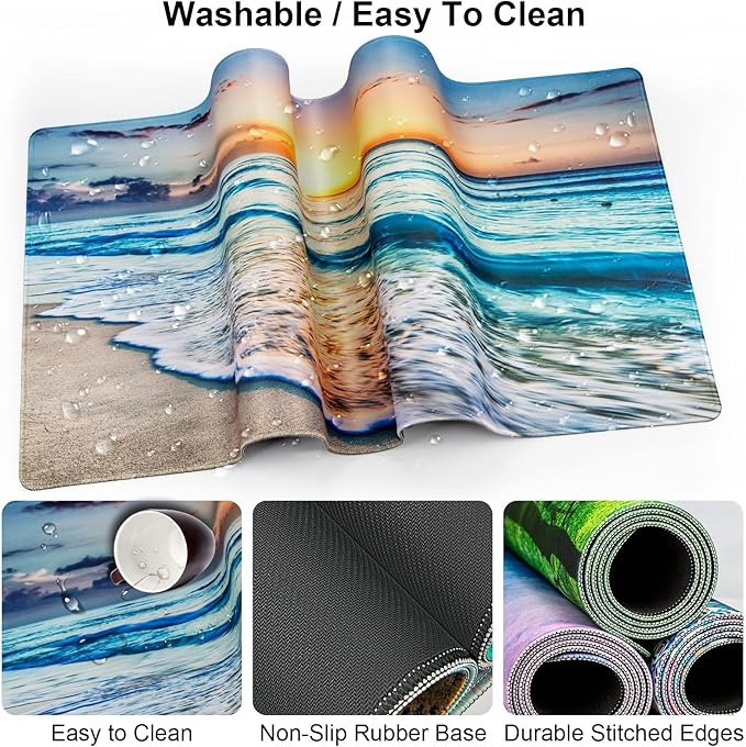Keyboard Wrist Rest + Mouse Pad with Wrist Support + Desk Mat + Coaster 4 in 1 Set XXL Large Gaming Mousepad Cute Ergonomic Mouse Pads for Desk Computer Laptop Office Decor-Beach